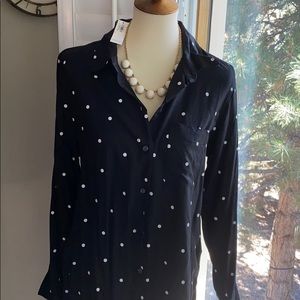 NWT, Old Navy, black polka dot blouse LG